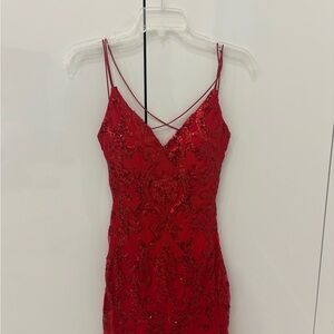 Red Sequenced Spaghetti-Strap Dress
